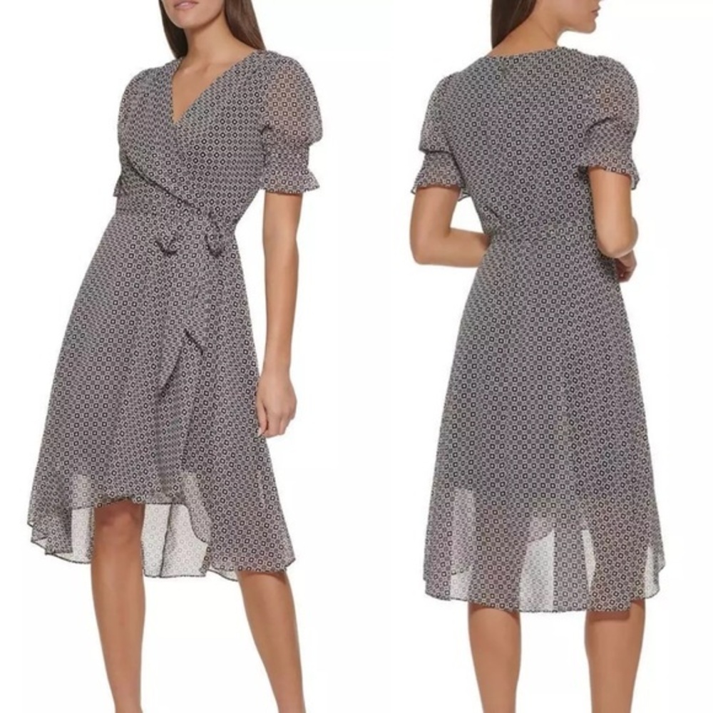 Tommy Hilfiger size 8 black and white faux wrap dress